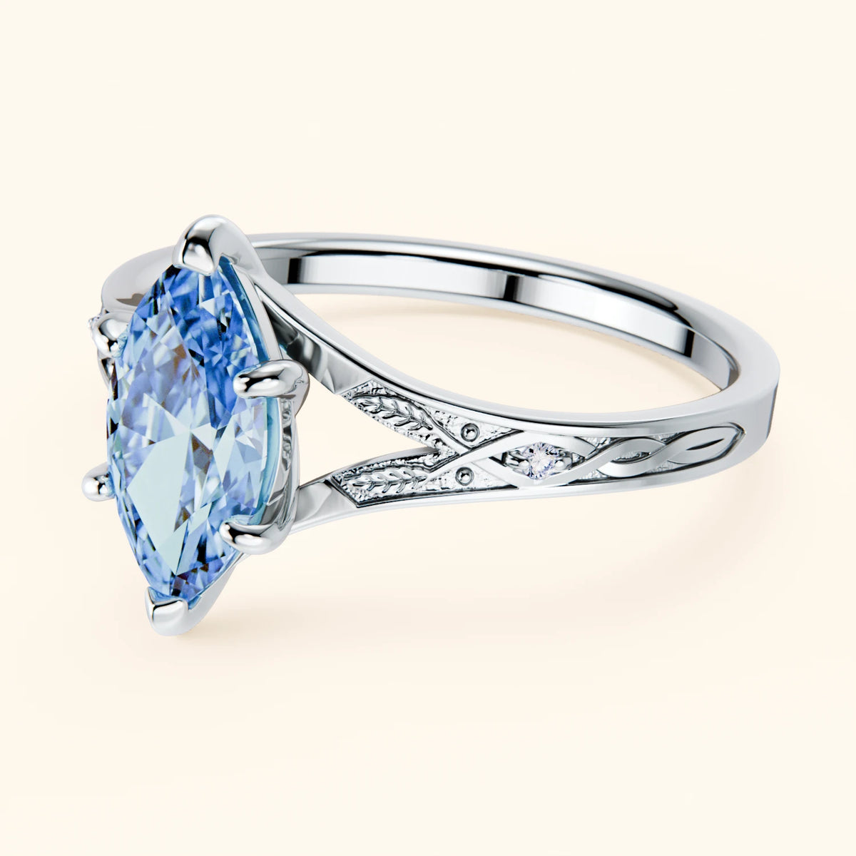 Engagement Ring Voile - 1ct Lab Blue Diamond with Natural Diamond Side Stones