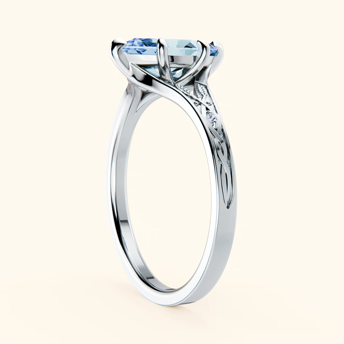 Engagement Ring Voile - 1ct Lab Blue Diamond with Natural Diamond Side Stones