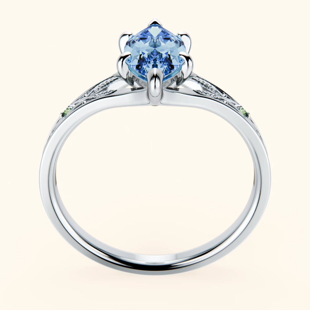 Engagement Ring Voile - 1ct Lab Blue Diamond with Lab Green Diamond Side Stones