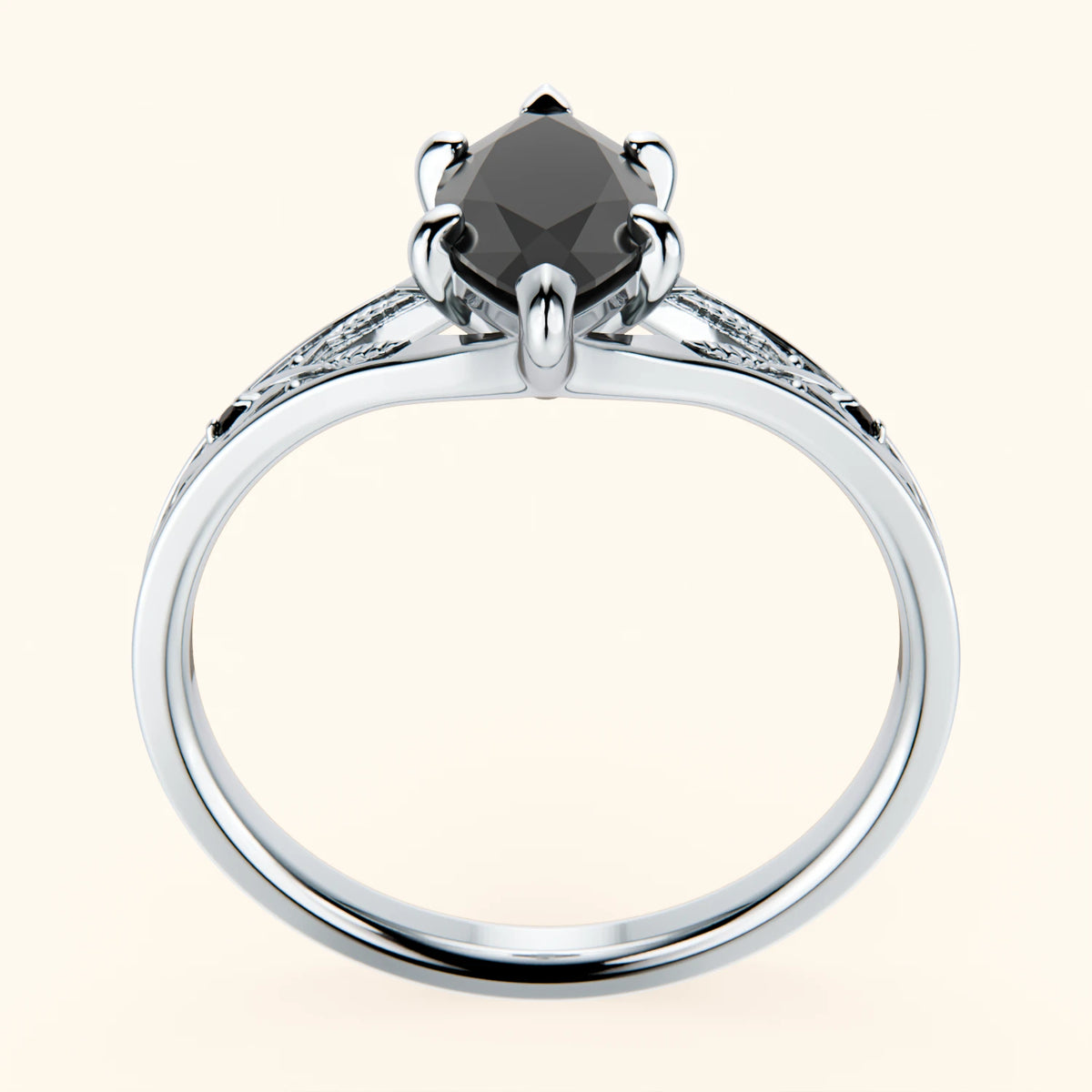 Engagement Ring Voile - 1ct Black Diamond with Black Diamond Side Stones