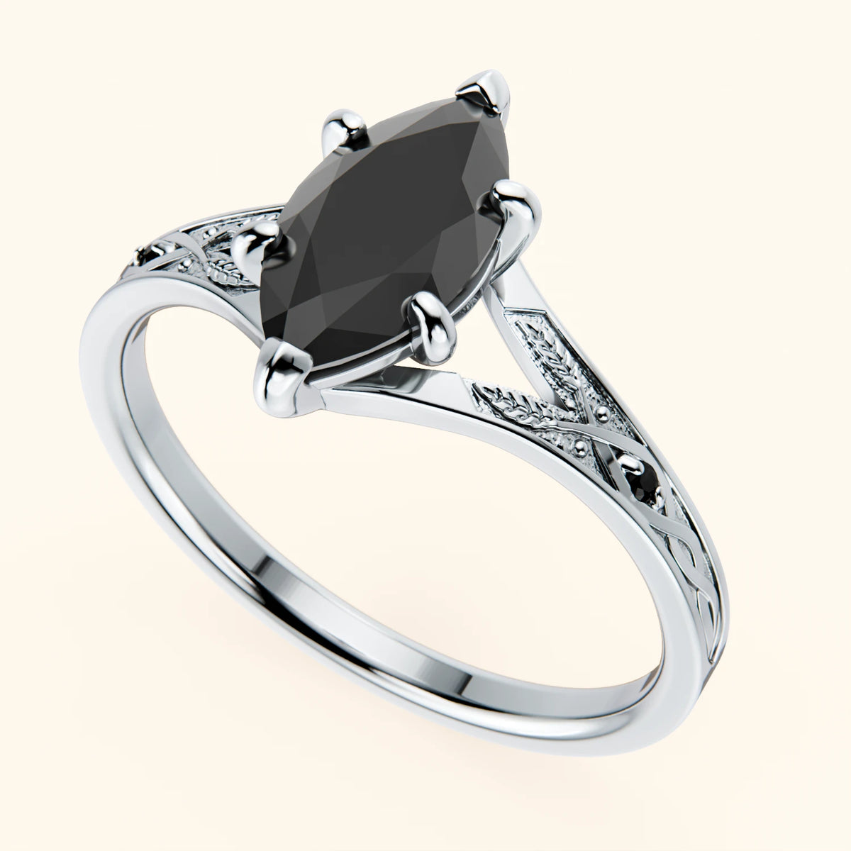 Engagement Ring Voile - 1ct Black Diamond with Black Diamond Side Stones
