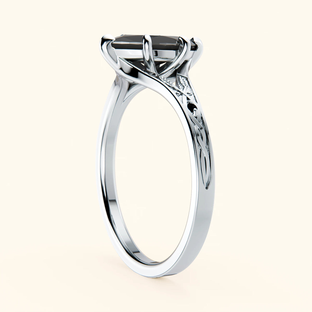Engagement Ring Voile - 1ct Black Diamond with Black Diamond Side Stones