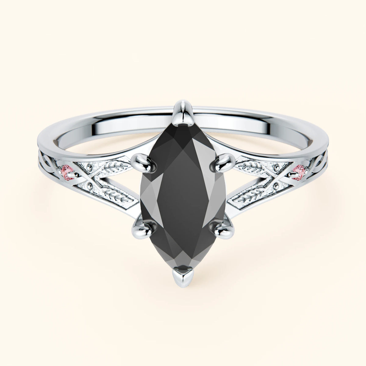 Engagement Ring Voile - 1ct Black Diamond with Lab Pink Diamond Side Stones