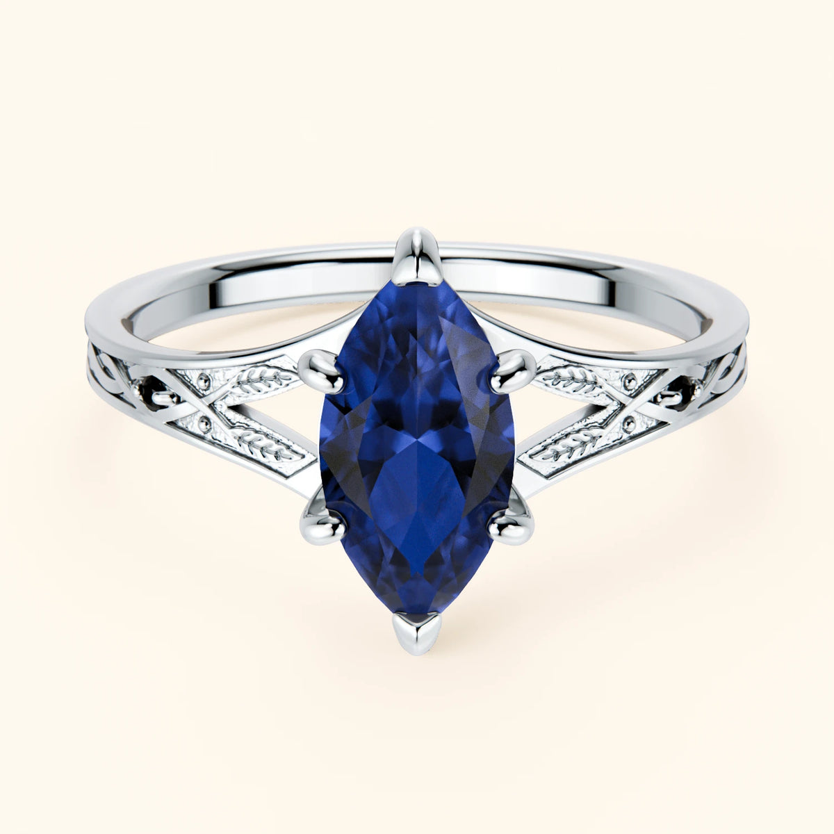 Engagement Ring Voile - 1.35ct Lab Blue Sapphire with Black Diamond Side Stones