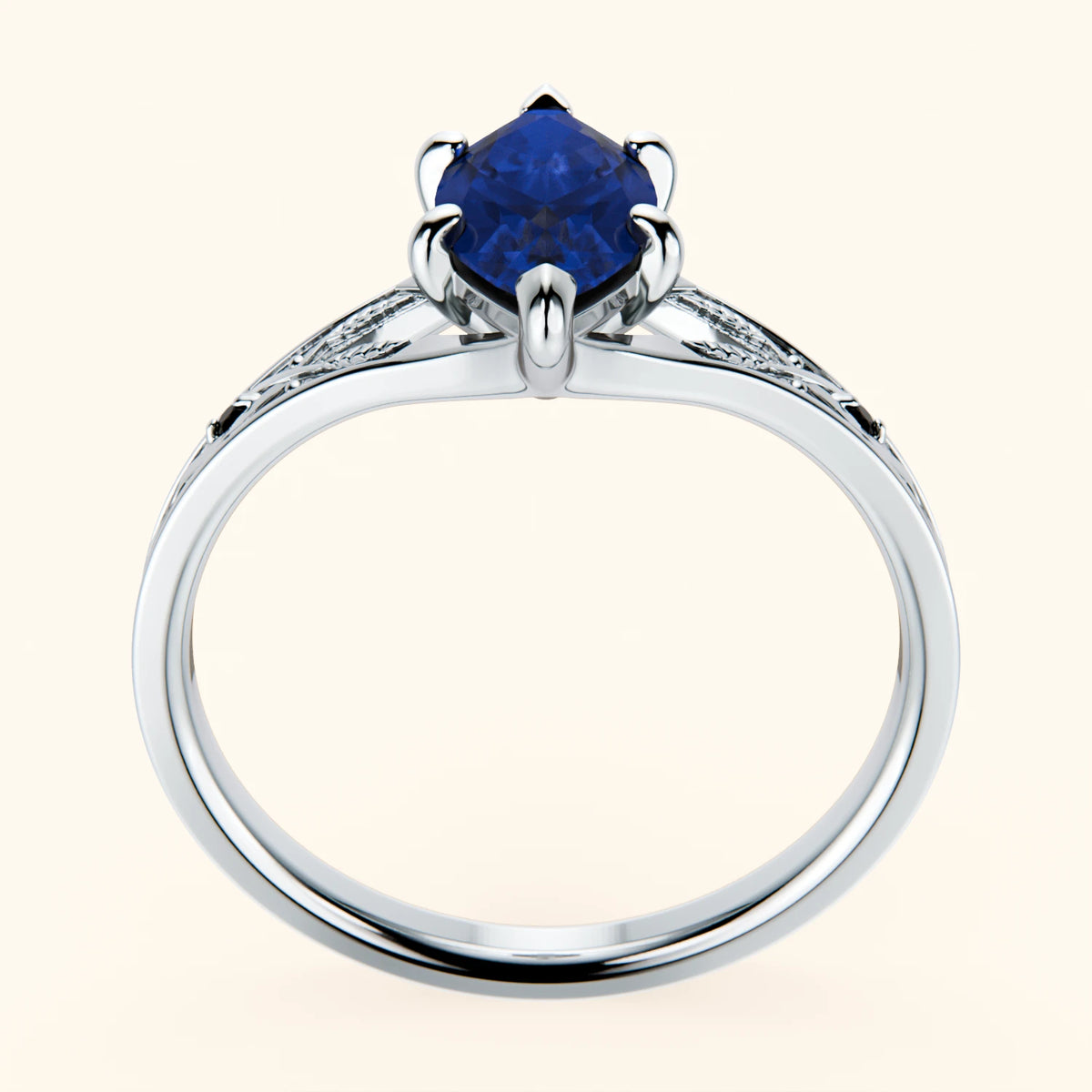 Engagement Ring Voile - 1.35ct Lab Blue Sapphire with Black Diamond Side Stones