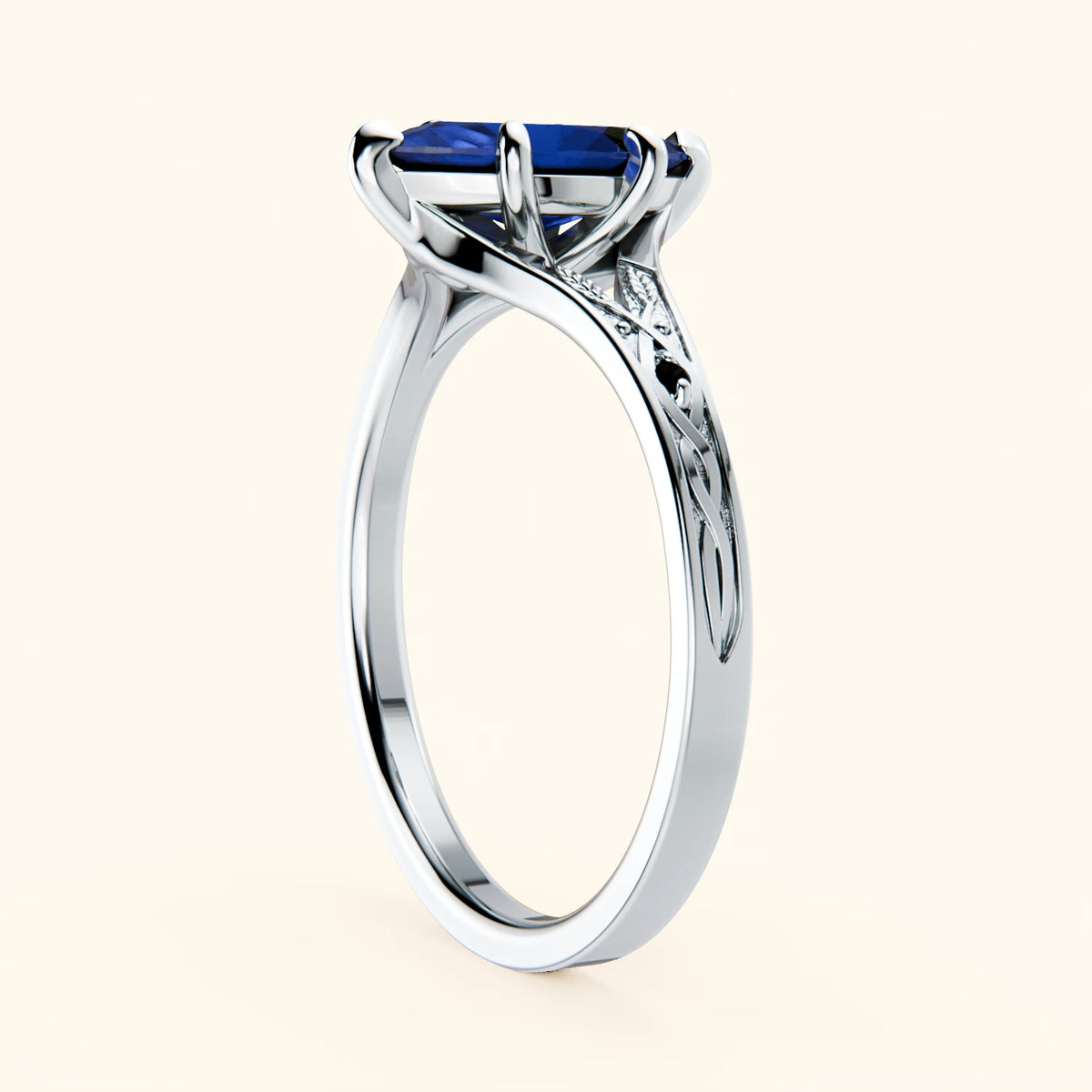 Engagement Ring Voile - 1.35ct Lab Blue Sapphire with Black Diamond Side Stones