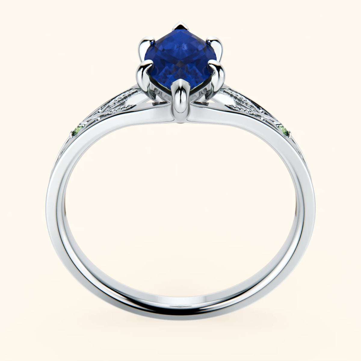 Engagement Ring Voile - 1.35ct Natural Blue Sapphire with Lab Green Diamond Side Stones