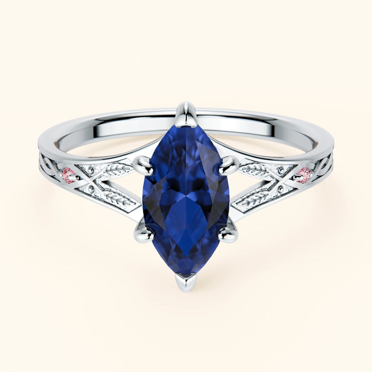 Engagement Ring Voile - 1.35ct Natural Blue Sapphire with Lab Pink Diamond Side Stones