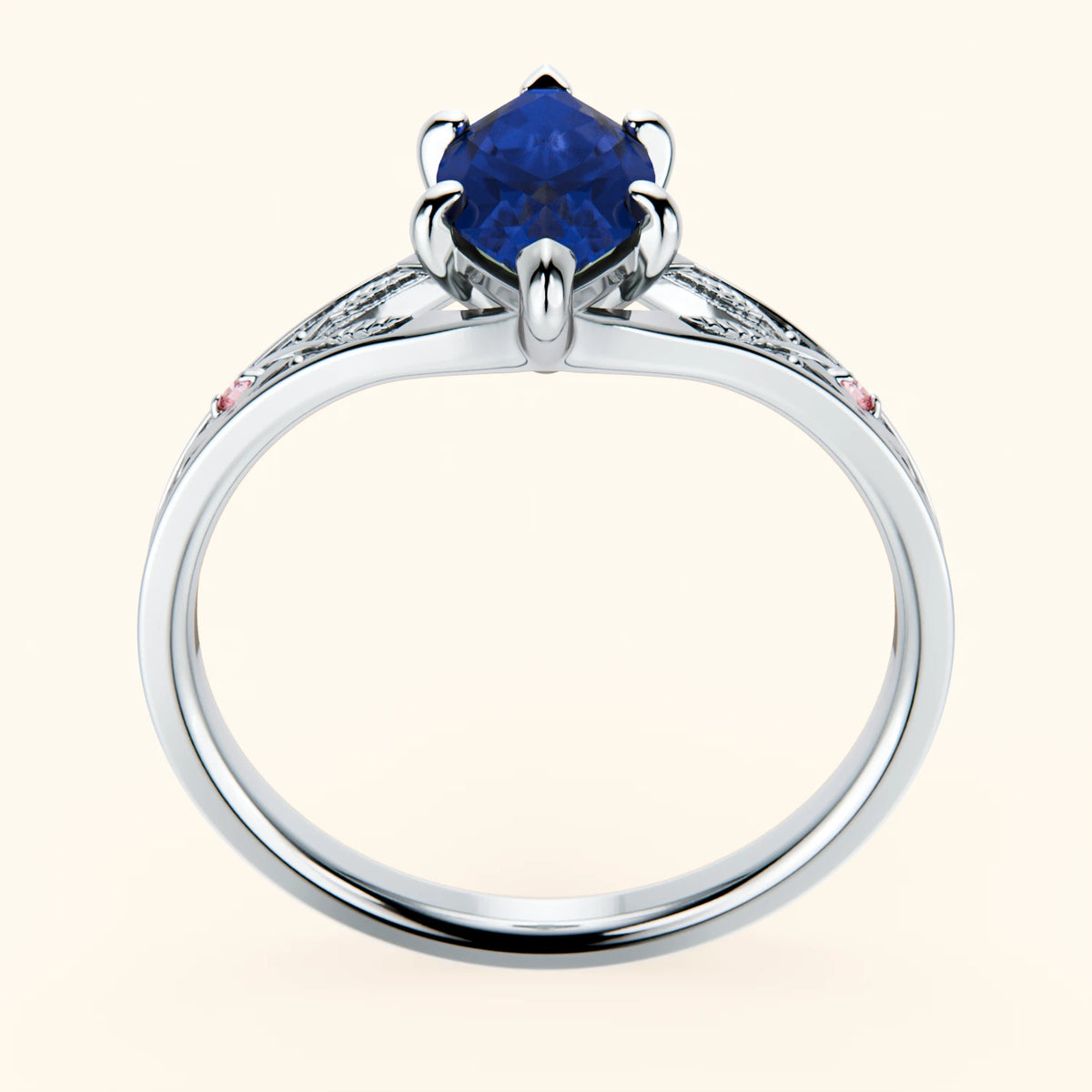 Engagement Ring Voile - 1.35ct Natural Blue Sapphire with Lab Pink Diamond Side Stones