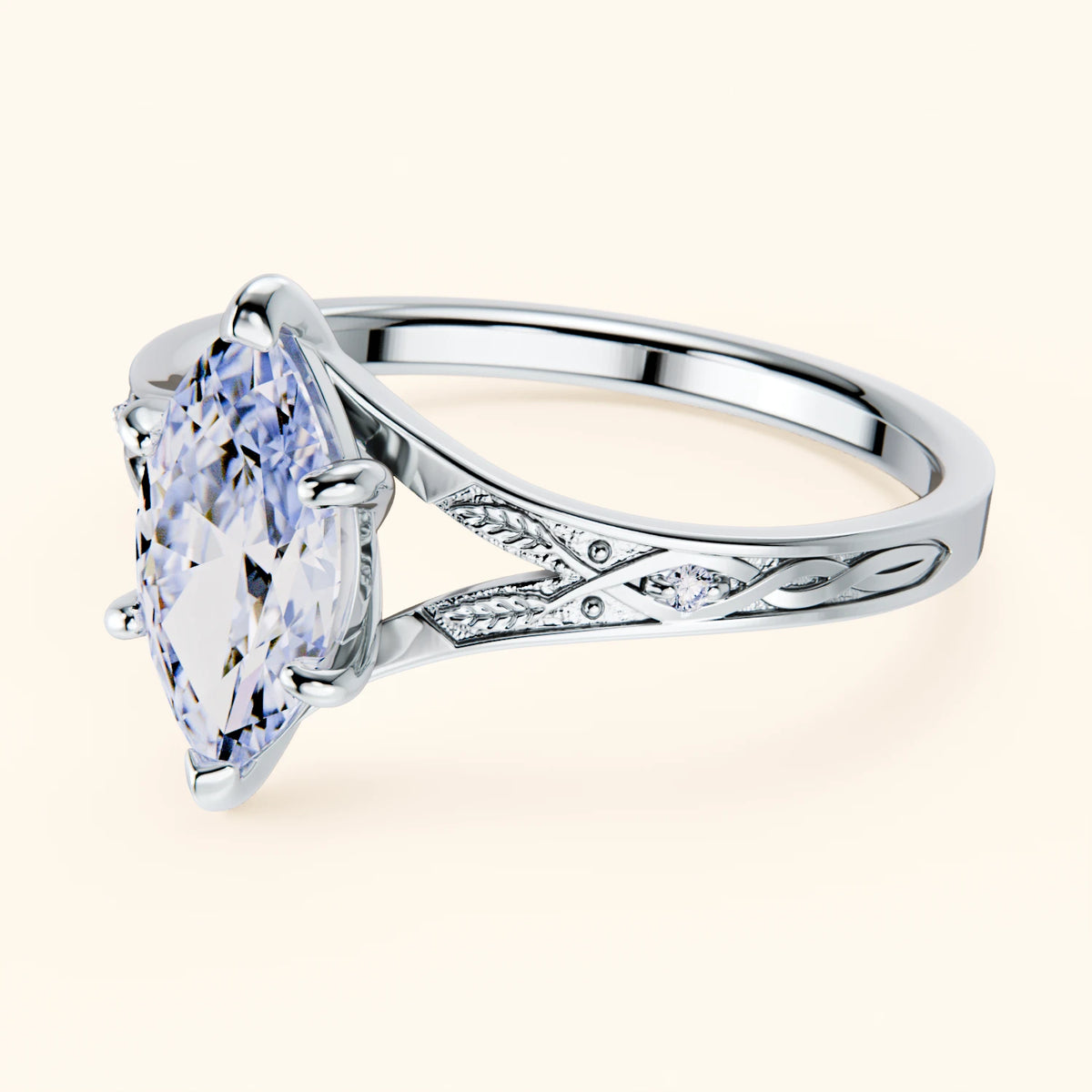 Engagement Ring Voile - 1ct Lab Diamond with Lab Diamond Side Stones