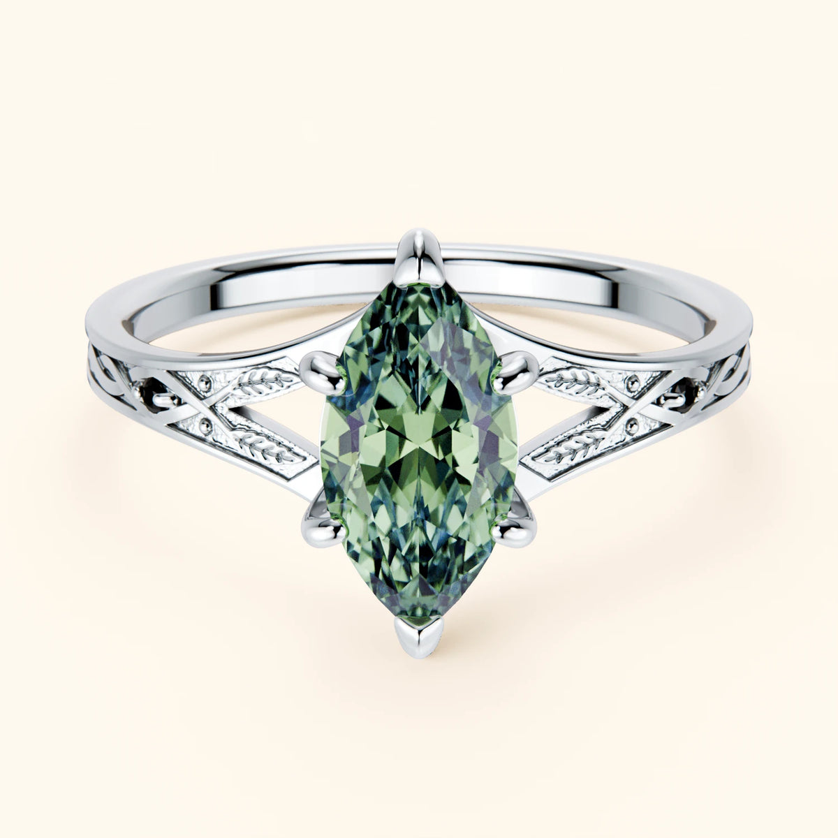 Engagement Ring Voile - 1ct Lab Green Diamond with Black Diamond Side Stones