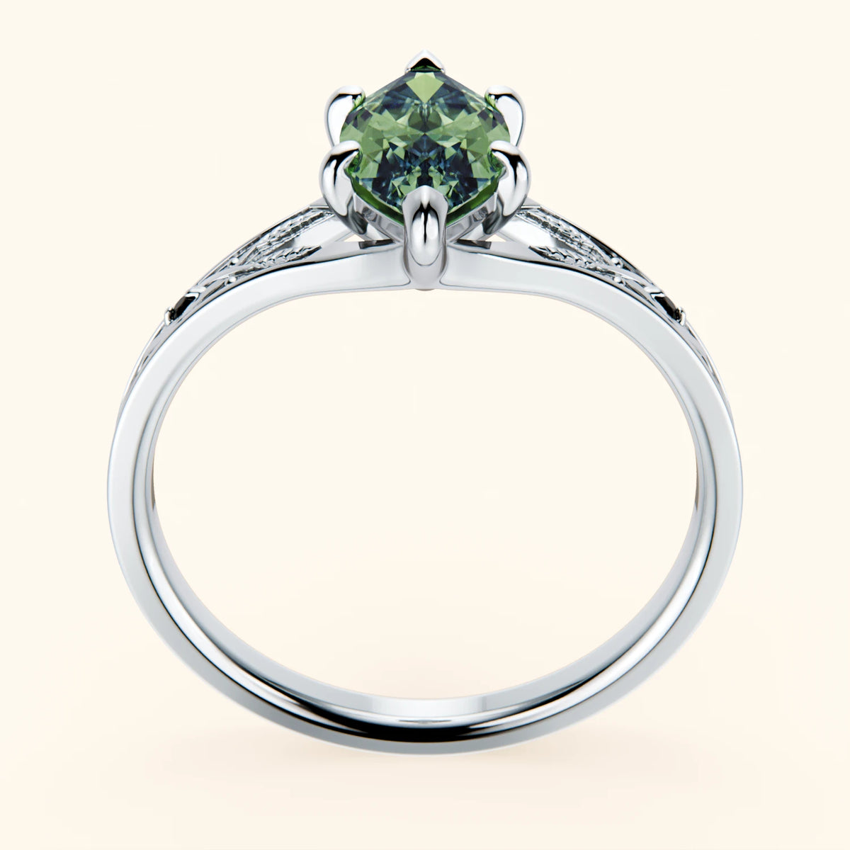 Engagement Ring Voile - 1ct Lab Green Diamond with Black Diamond Side Stones