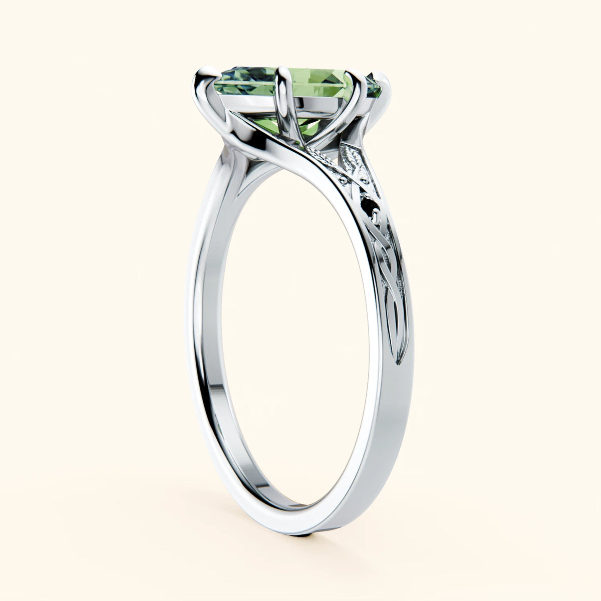Engagement Ring Voile - 1ct Lab Green Diamond with Black Diamond Side Stones