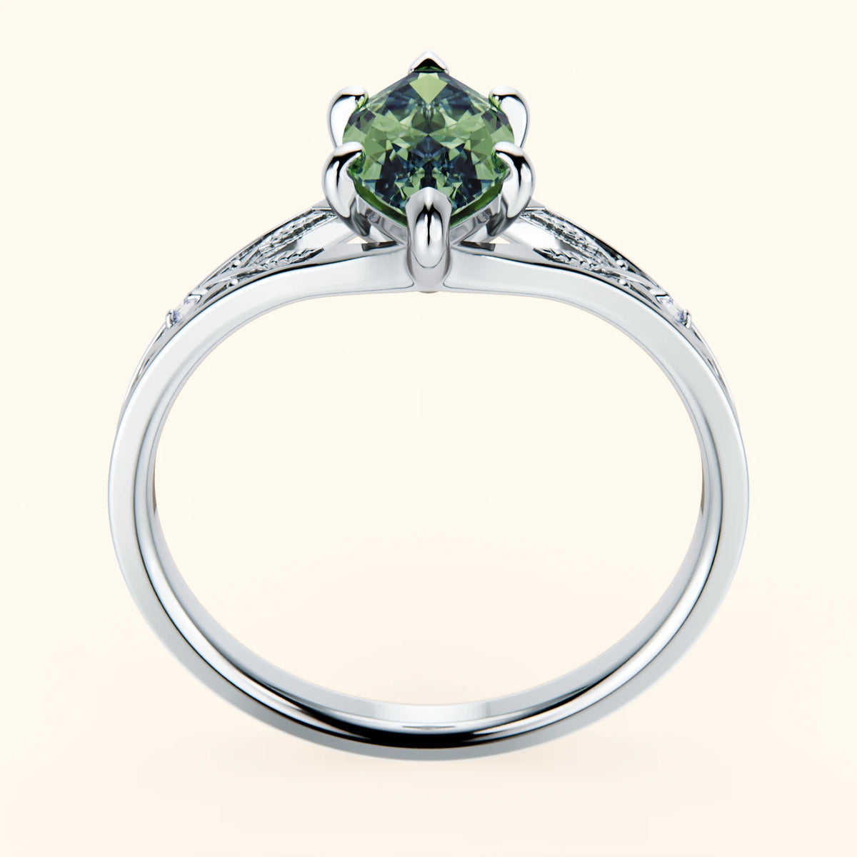 Engagement Ring Voile - 1ct Lab Green Diamond with Natural Diamond Side Stones