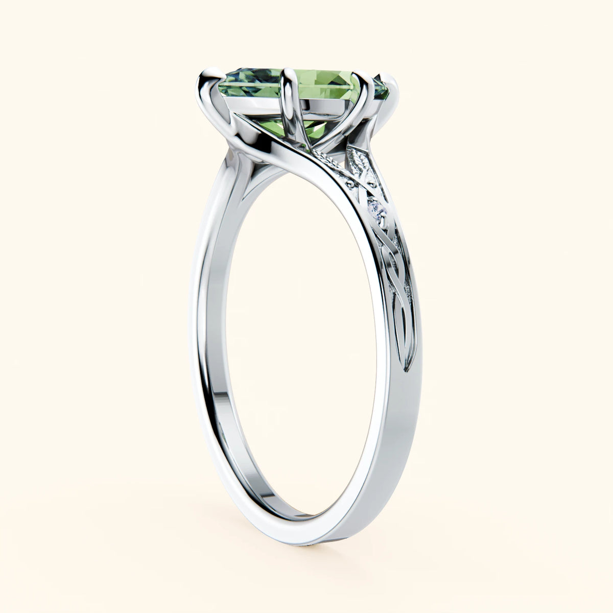 Engagement Ring Voile - 1ct Lab Green Diamond with Natural Diamond Side Stones
