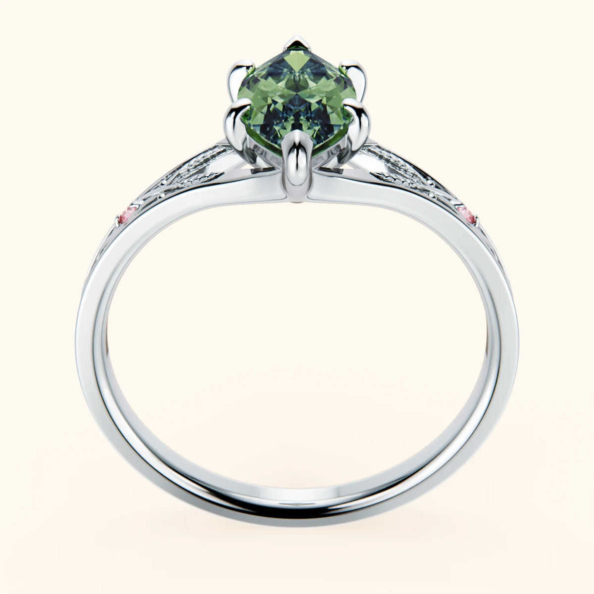 Engagement Ring Voile - 1ct Lab Green Diamond with Lab Pink Diamond Side Stones