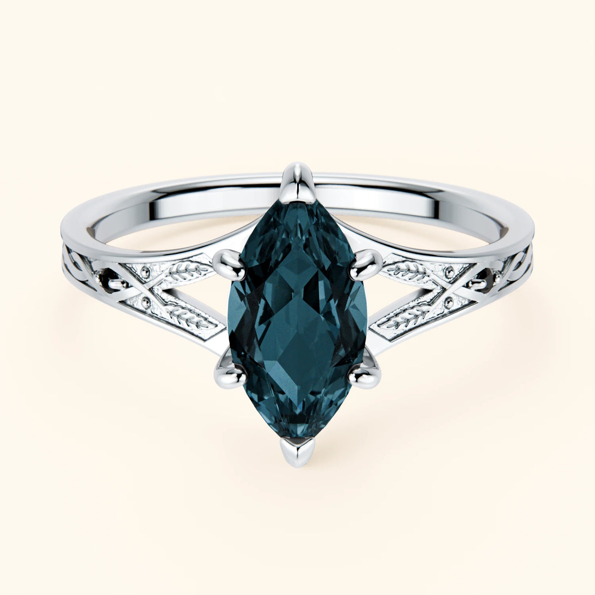 Pierścionek zaręczynowy Voile – Topaz London Blue 1,00 ct, kamienie boczne: czarny diament