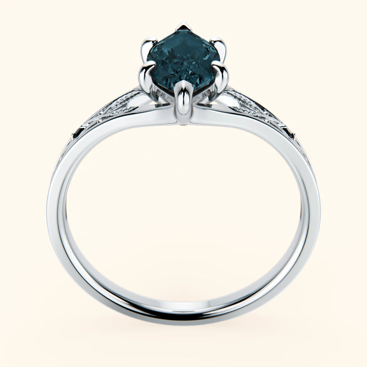 Pierścionek zaręczynowy Voile – Topaz London Blue 1,00 ct, kamienie boczne: czarny diament