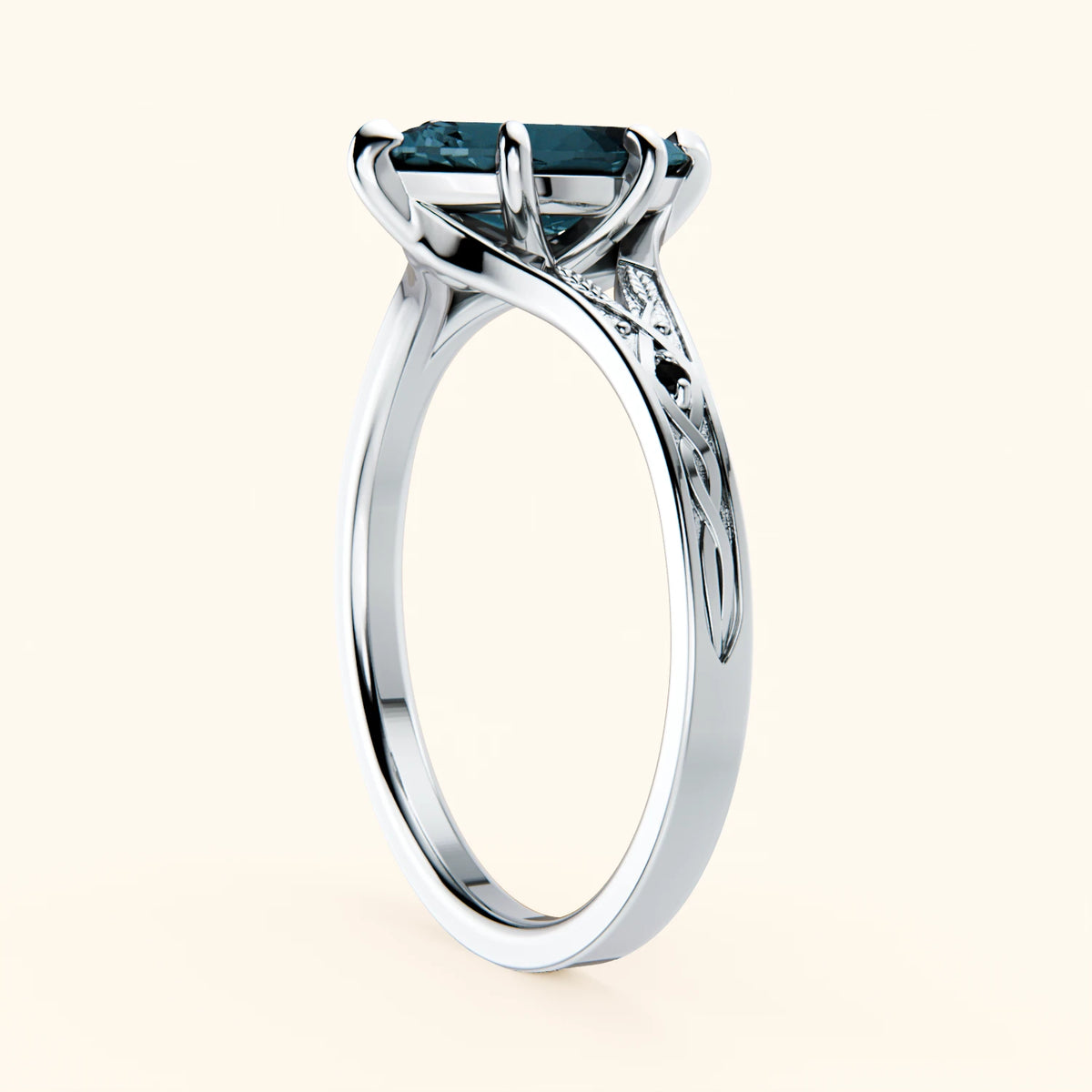 Pierścionek zaręczynowy Voile – Topaz London Blue 1,00 ct, kamienie boczne: czarny diament