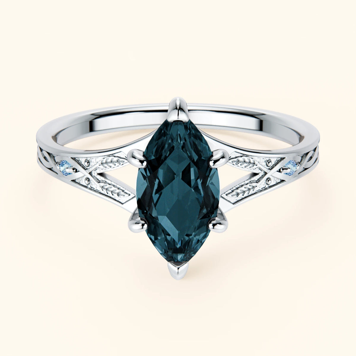 Pierścionek zaręczynowy Voile – Topaz London Blue 1,00 ct, kamienie boczne: niebieski diament laboratoryjny