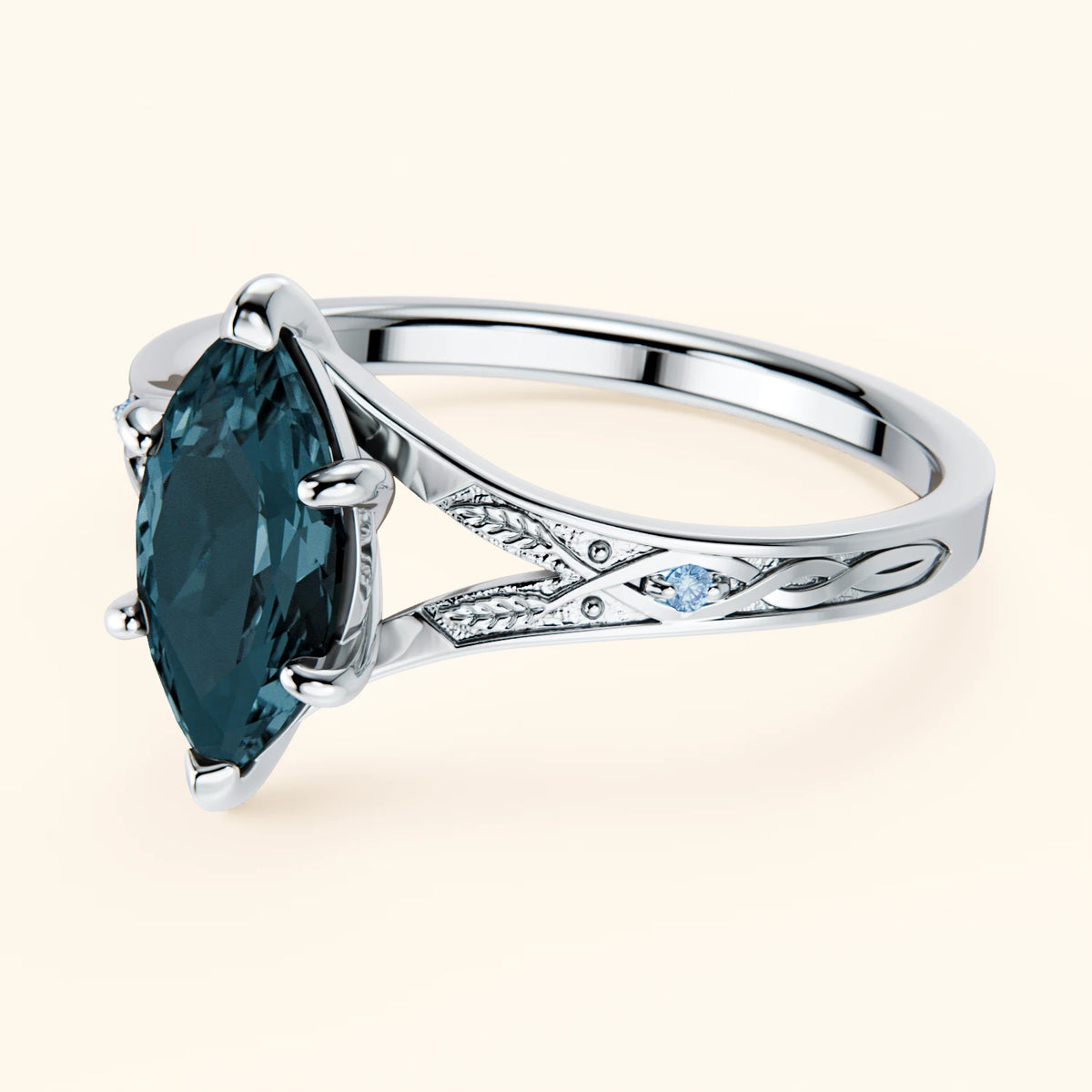 Pierścionek zaręczynowy Voile – Topaz London Blue 1,00 ct, kamienie boczne: niebieski diament laboratoryjny