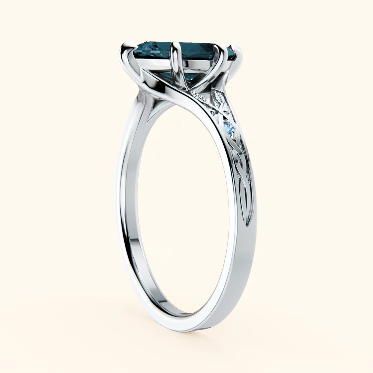 Pierścionek zaręczynowy Voile – Topaz London Blue 1,00 ct, kamienie boczne: niebieski diament laboratoryjny