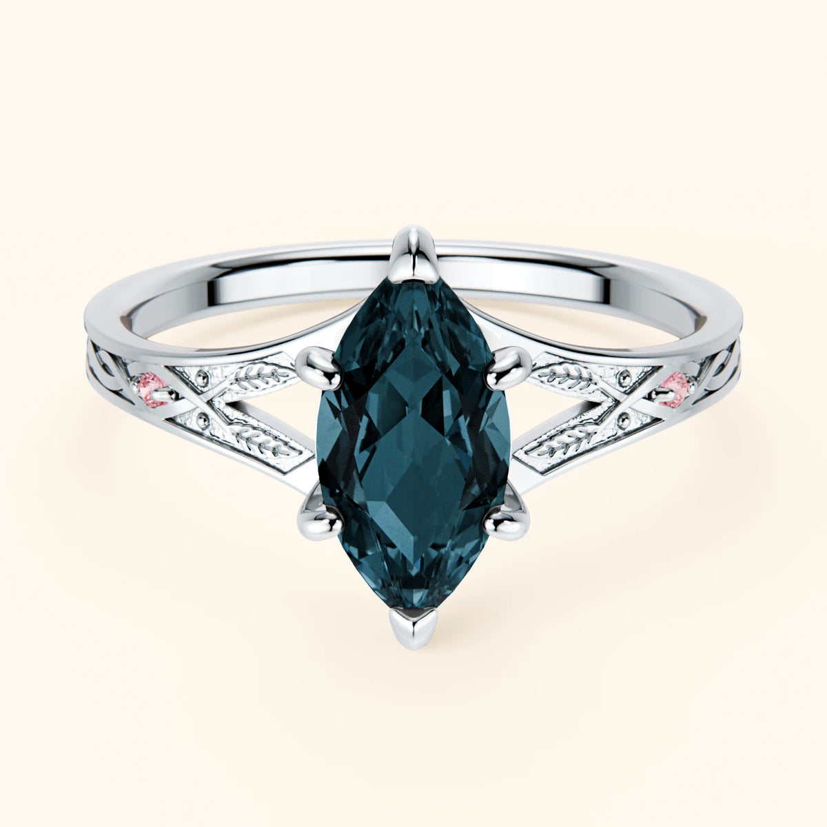 Engagement Ring Voile - 1.00ct London Blue Topaz with Lab Pink Diamond Side Stones