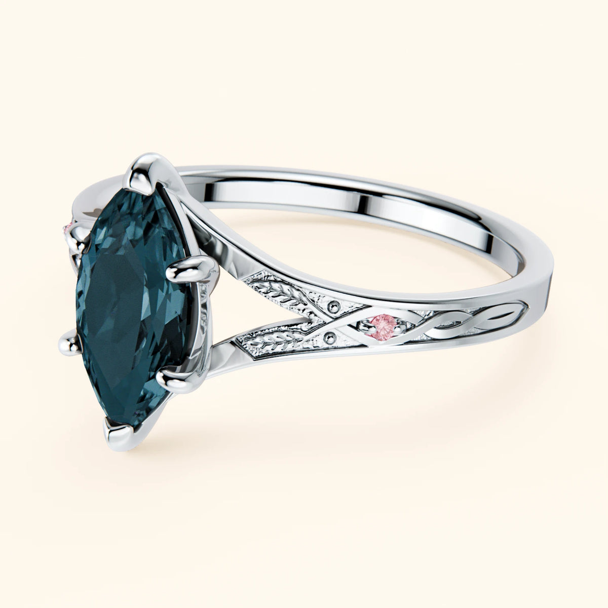 Engagement Ring Voile - 1.00ct London Blue Topaz with Lab Pink Diamond Side Stones