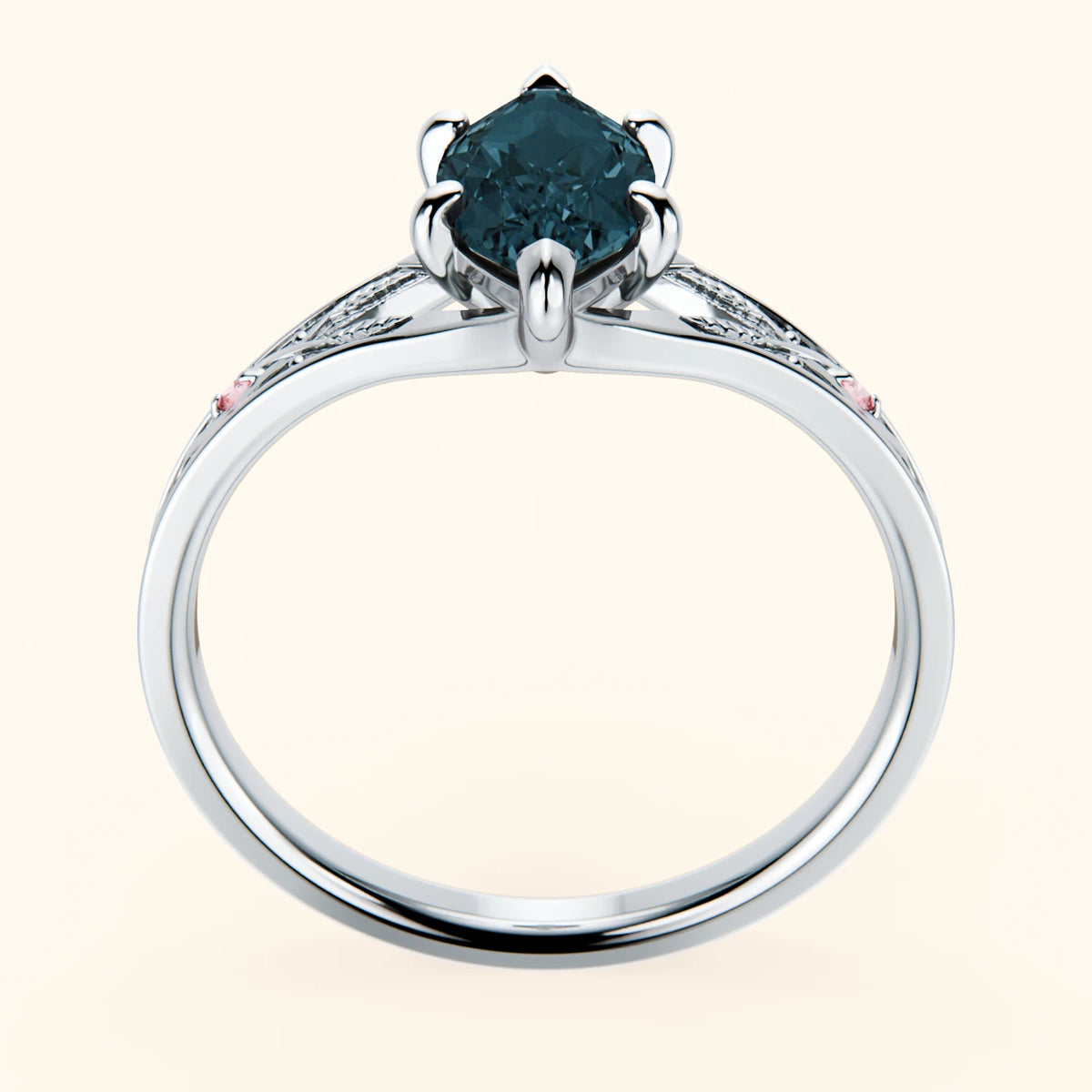 Engagement Ring Voile - 1.00ct London Blue Topaz with Lab Pink Diamond Side Stones