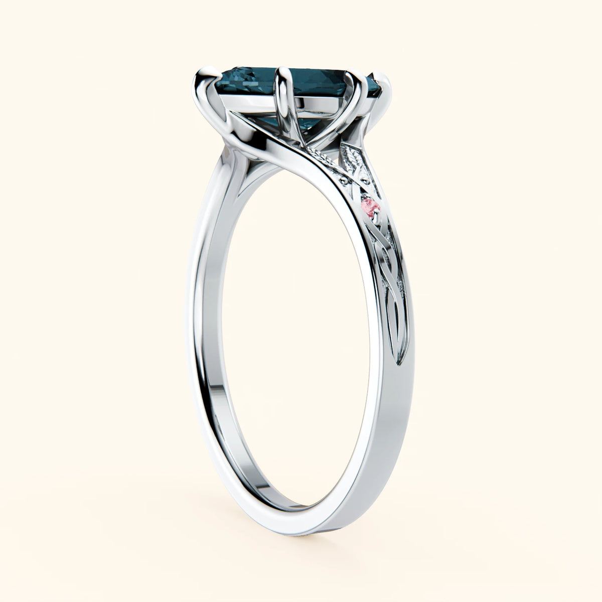 Engagement Ring Voile - 1.00ct London Blue Topaz with Lab Pink Diamond Side Stones