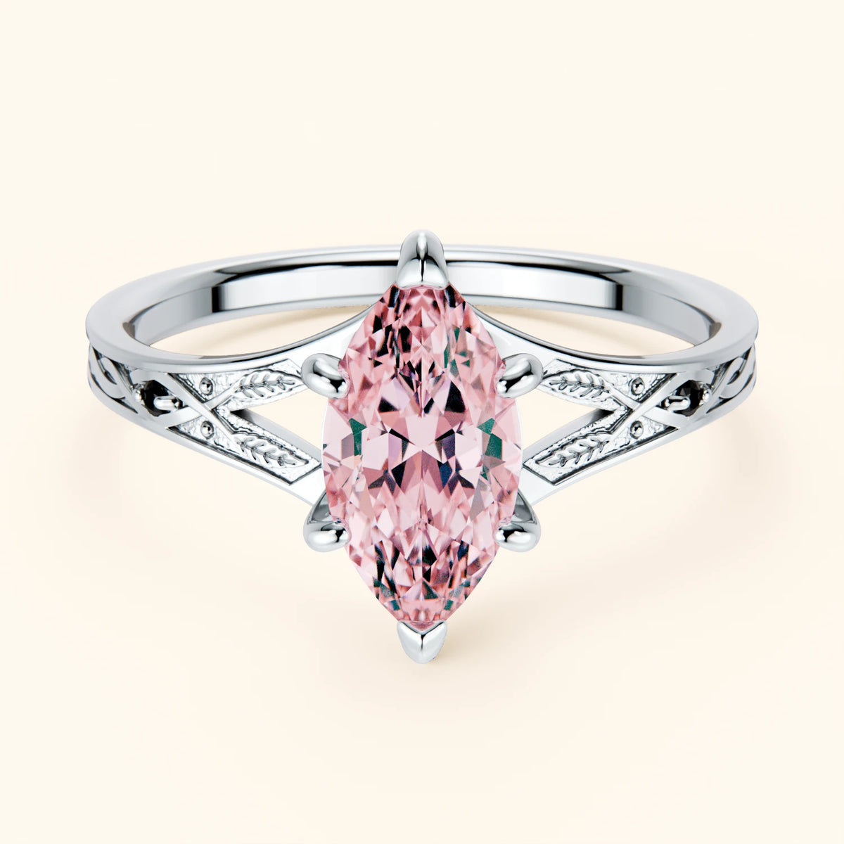 Engagement Ring Voile - 1ct Lab Pink Diamond with Black Diamond Side Stones