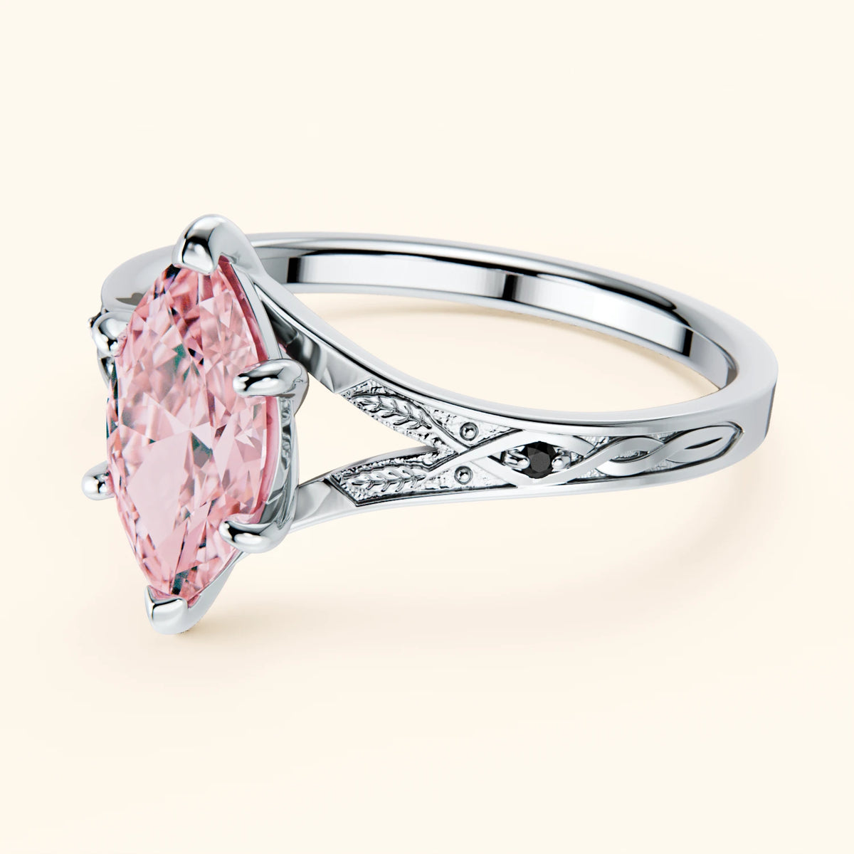 Engagement Ring Voile - 1ct Lab Pink Diamond with Black Diamond Side Stones