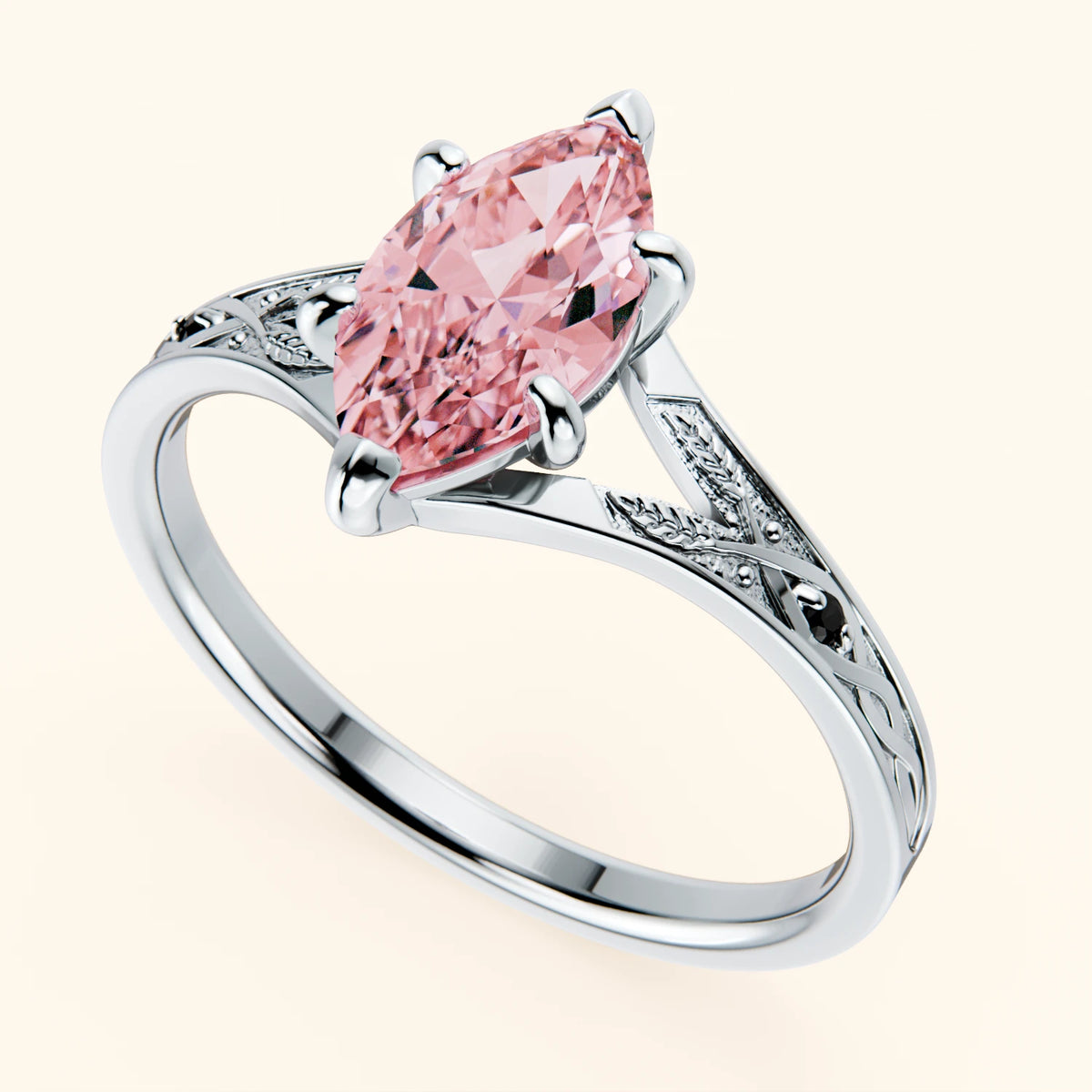 Engagement Ring Voile - 1ct Lab Pink Diamond with Black Diamond Side Stones