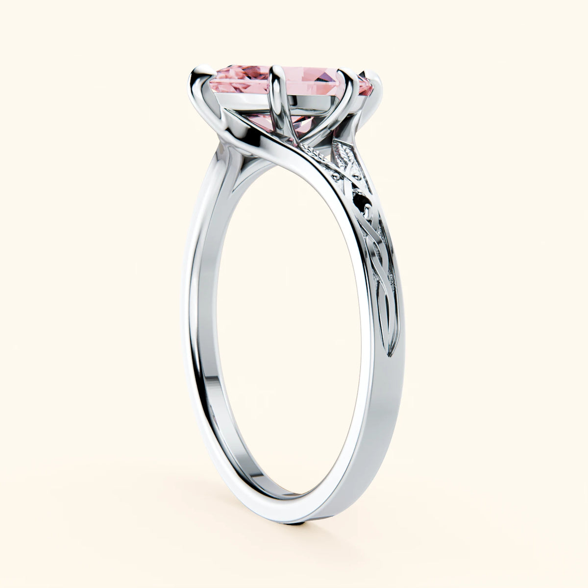 Engagement Ring Voile - 1ct Lab Pink Diamond with Black Diamond Side Stones