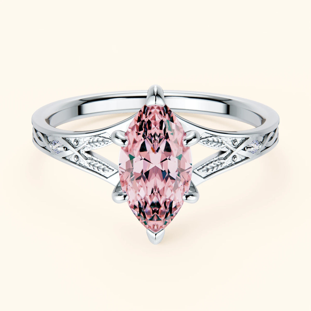 Engagement Ring Voile - 1ct Lab Pink Diamond with Natural Diamond Side Stones