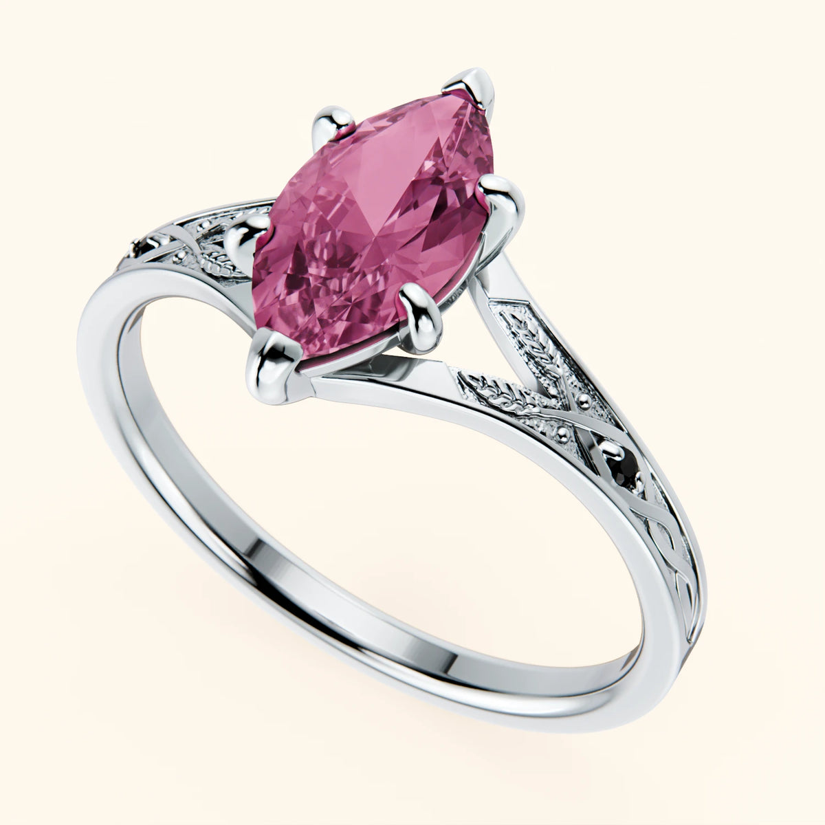 Engagement Ring Voile - 1.35ct Natural Pink Sapphire with Black Diamond Side Stones