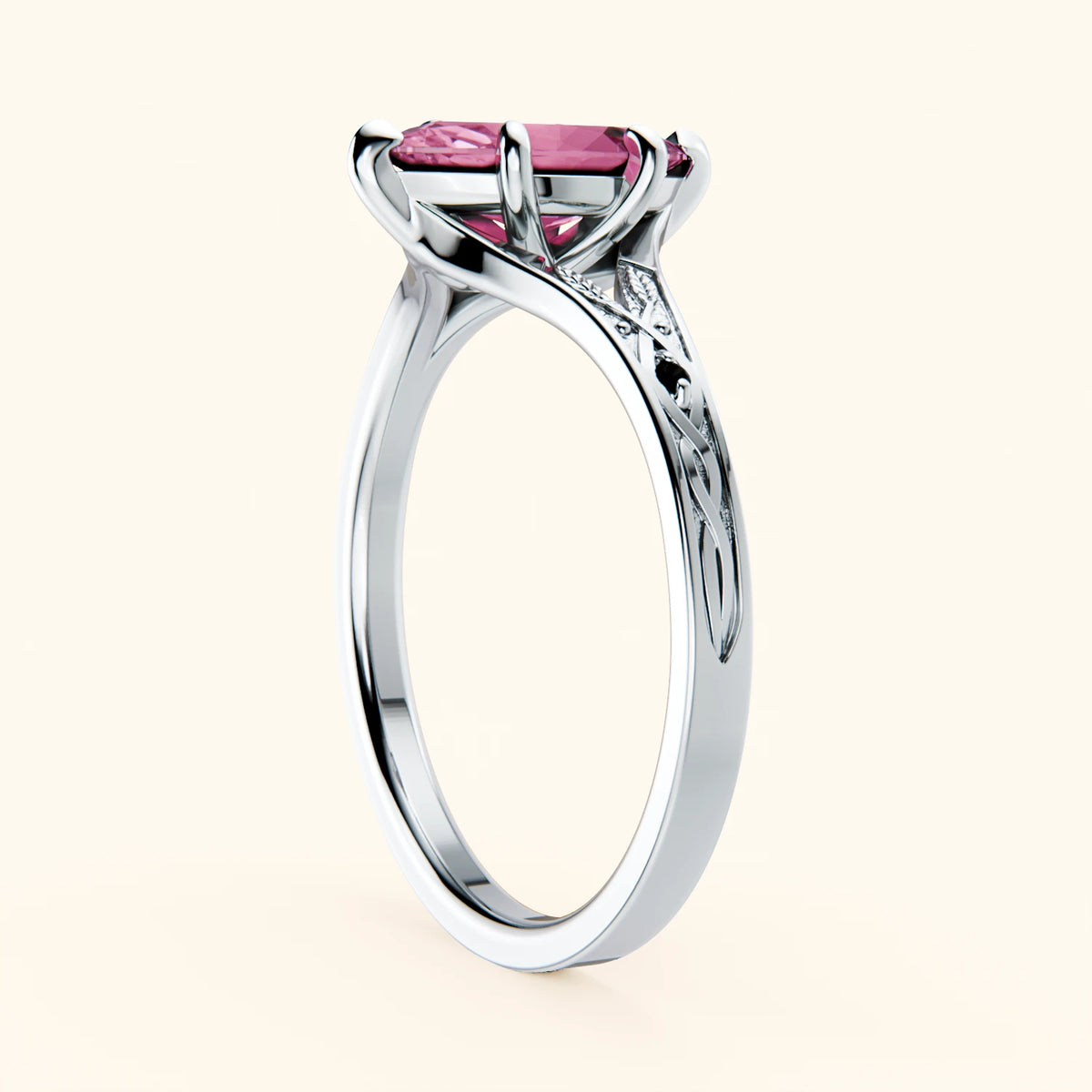 Engagement Ring Voile - 1.35ct Natural Pink Sapphire with Black Diamond Side Stones
