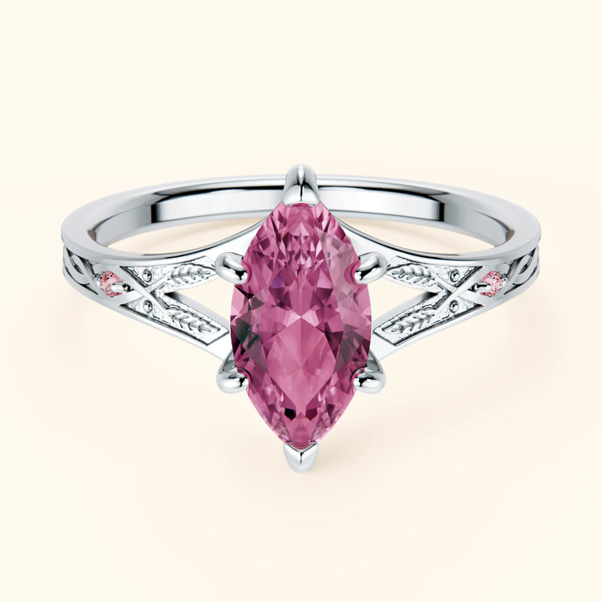 Engagement Ring Voile - 1.35ct Lab Pink Sapphire with Lab Pink Diamond Side Stones