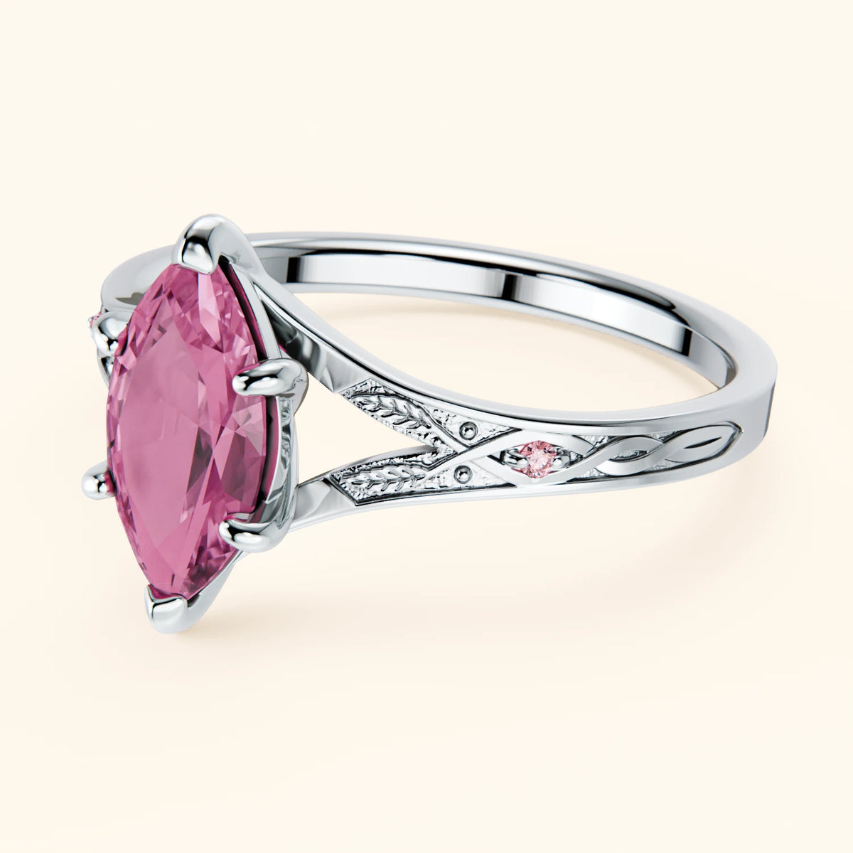 Engagement Ring Voile - 1.35ct Lab Pink Sapphire with Lab Pink Diamond Side Stones