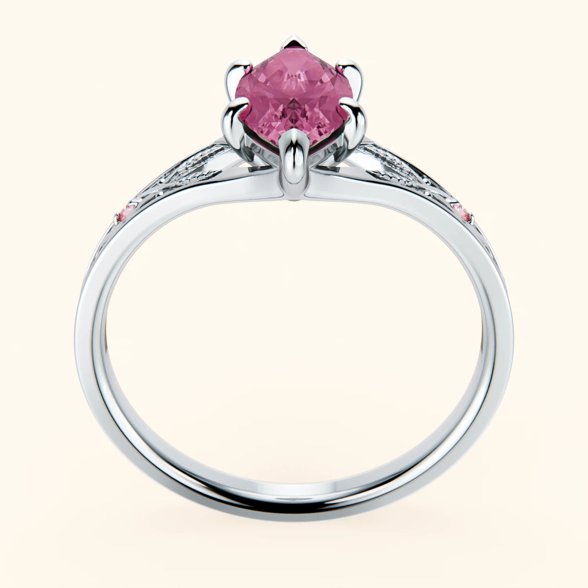 Engagement Ring Voile - 1.35ct Lab Pink Sapphire with Lab Pink Diamond Side Stones