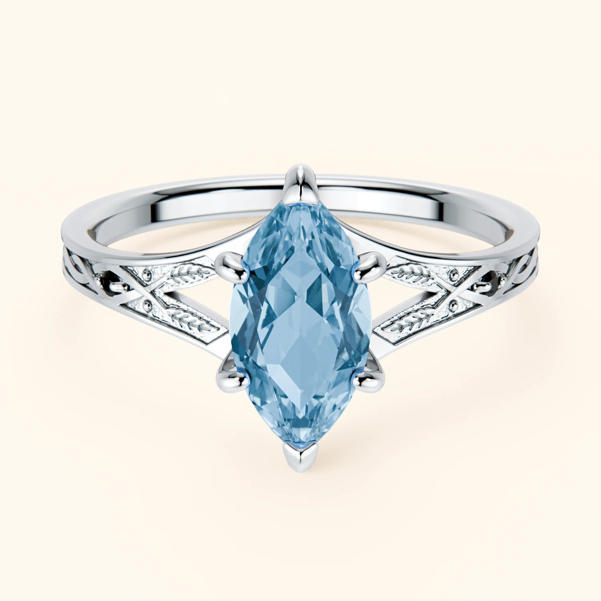 Engagement Ring Voile - 1.00ct Swiss Blue Topaz with Black Diamond Side Stones