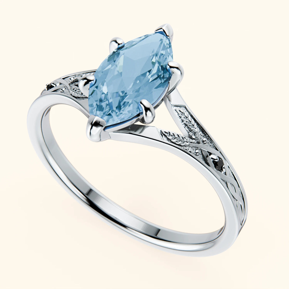 Engagement Ring Voile - 1.00ct Swiss Blue Topaz with Black Diamond Side Stones
