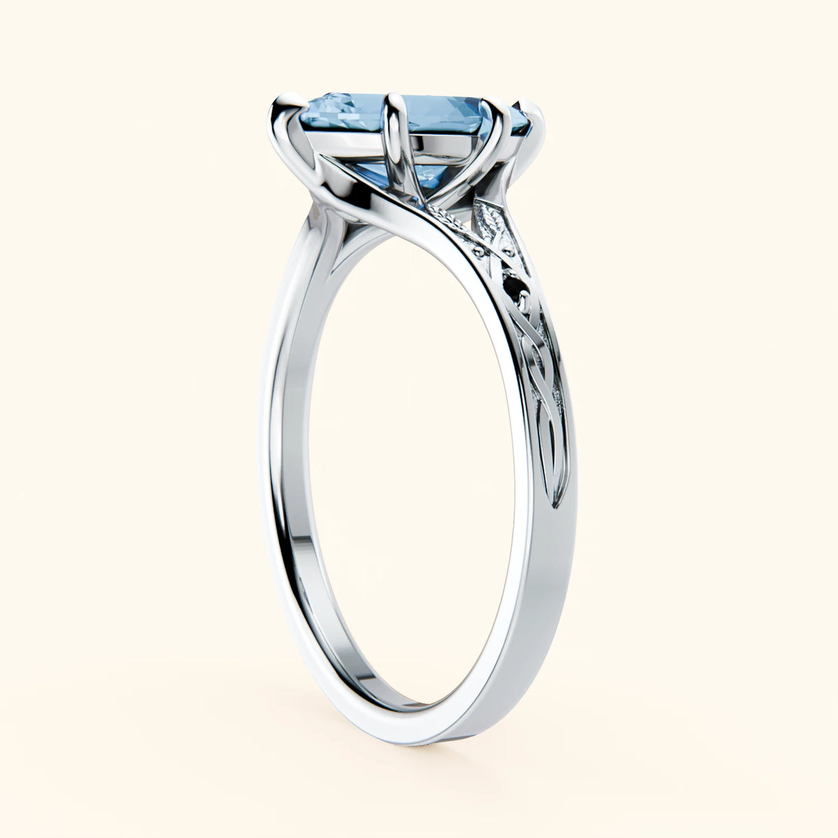 Engagement Ring Voile - 1.00ct Swiss Blue Topaz with Black Diamond Side Stones