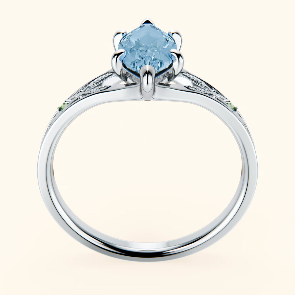 Engagement Ring Voile - 1.00ct Swiss Blue Topaz with Lab Green Diamond Side Stones
