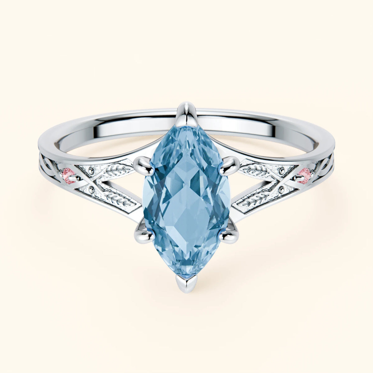Engagement Ring Voile - 1.00ct Swiss Blue Topaz with Lab Pink Diamond Side Stones