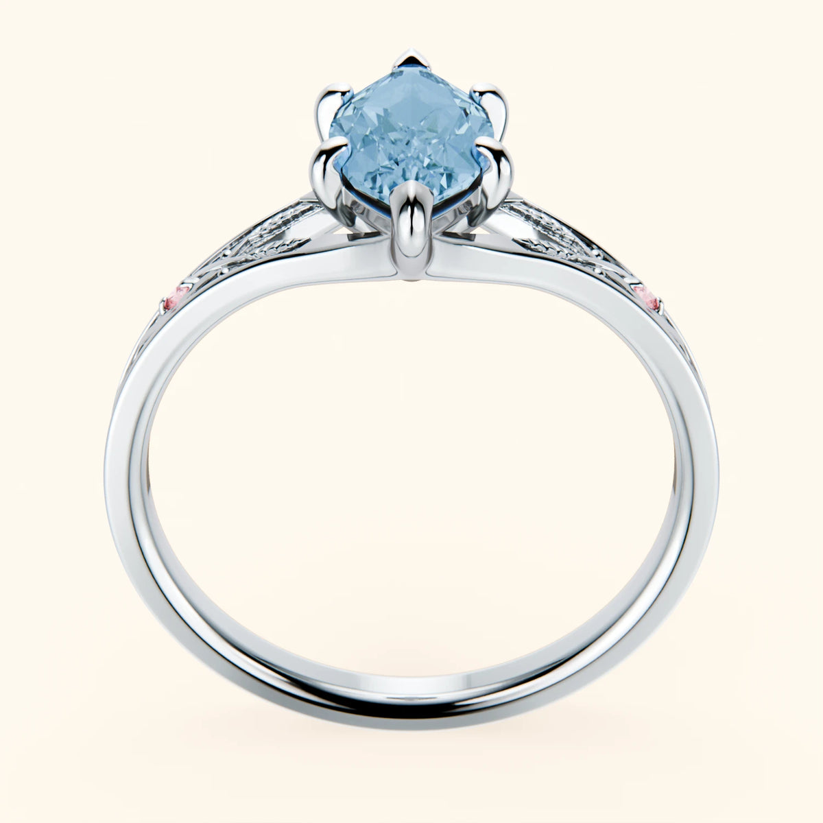 Engagement Ring Voile - 1.00ct Swiss Blue Topaz with Lab Pink Diamond Side Stones