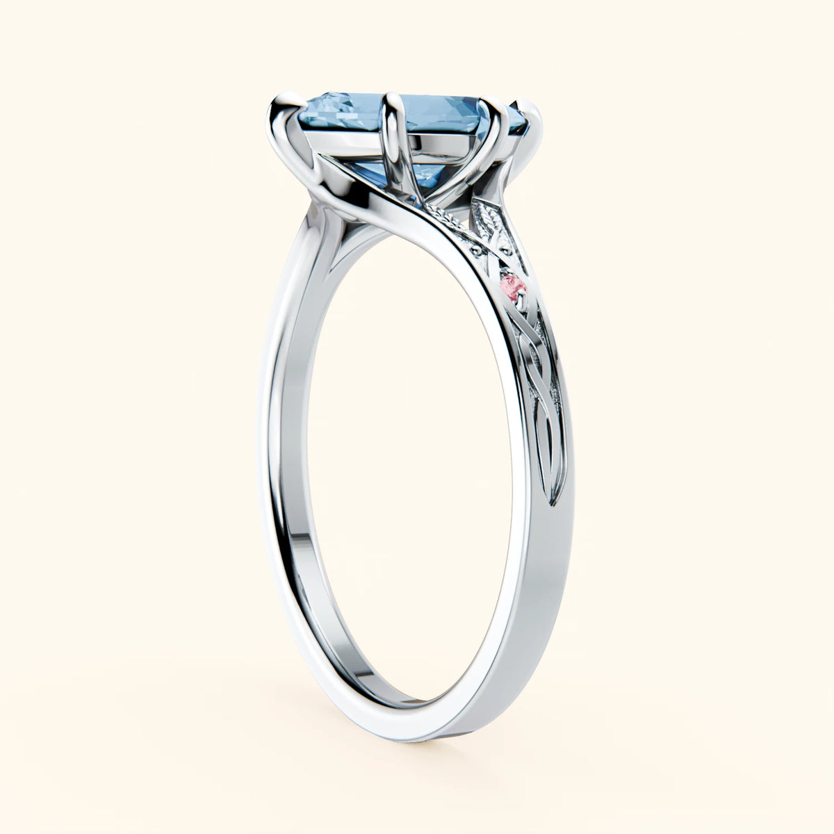 Engagement Ring Voile - 1.00ct Swiss Blue Topaz with Lab Pink Diamond Side Stones