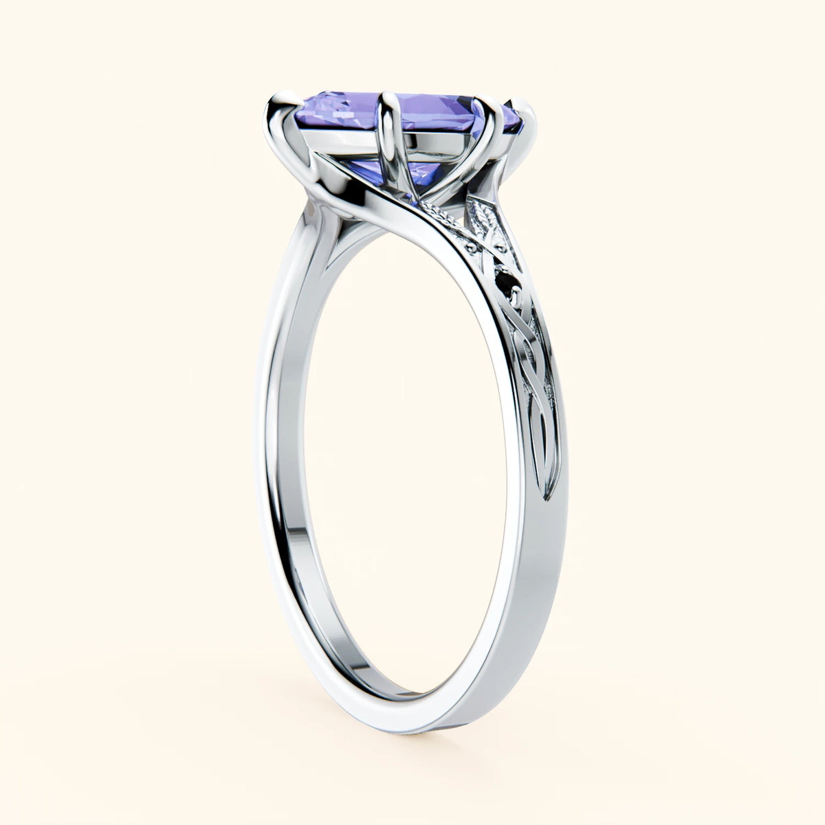 Pierścionek zaręczynowy Voile – Tanzanit 0,95 ct, kamienie boczne: czarny diament