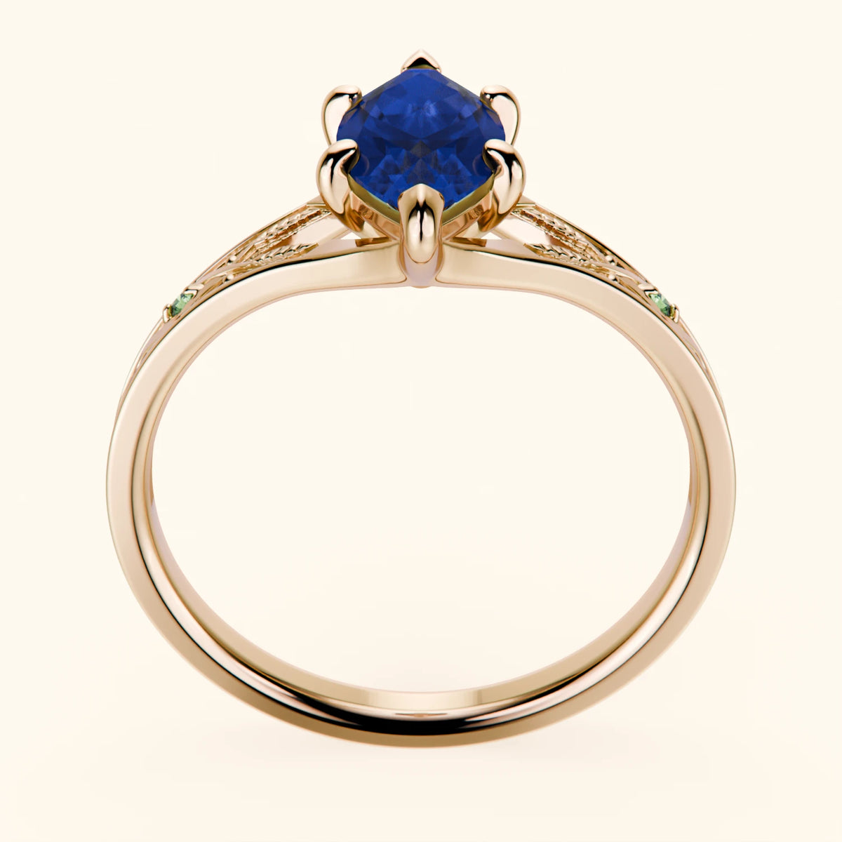 Engagement Ring Voile - 1.35ct Natural Blue Sapphire with Lab Green Diamond Side Stones